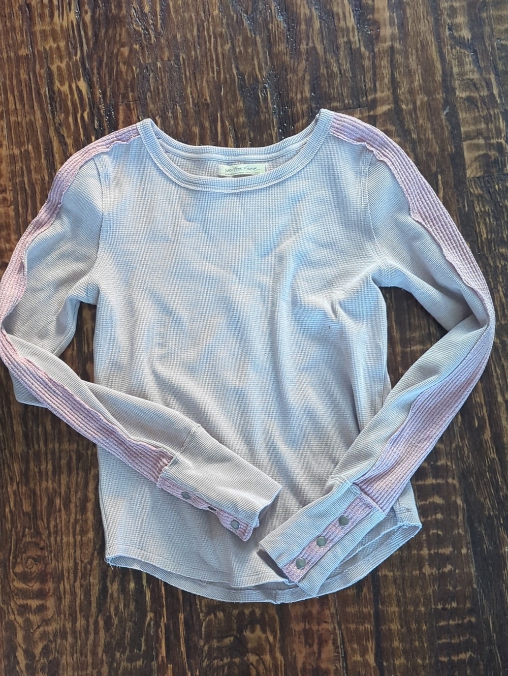 Free People Light Lavender Ribbed Long-Sleeve Top with Pink Stripe Accents